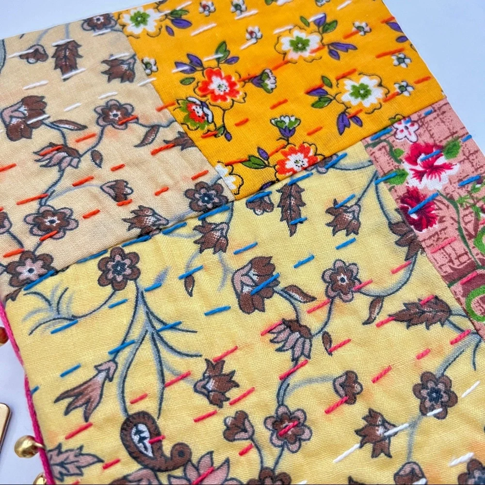 Global Fusion Artisan Journal Boho Colorful Patchwork Fabric Lined Pages…